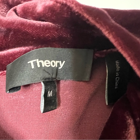 Theory x Revolve Slit Collar Deep V Neck Velvet Burgundy Luxe Top Medium 612 - Picture 3 of 5